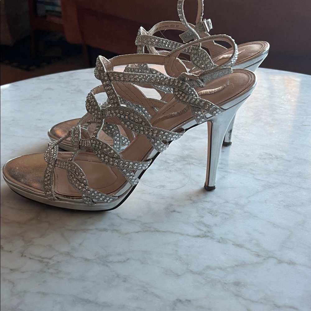Elegant Silver Strappy Heels